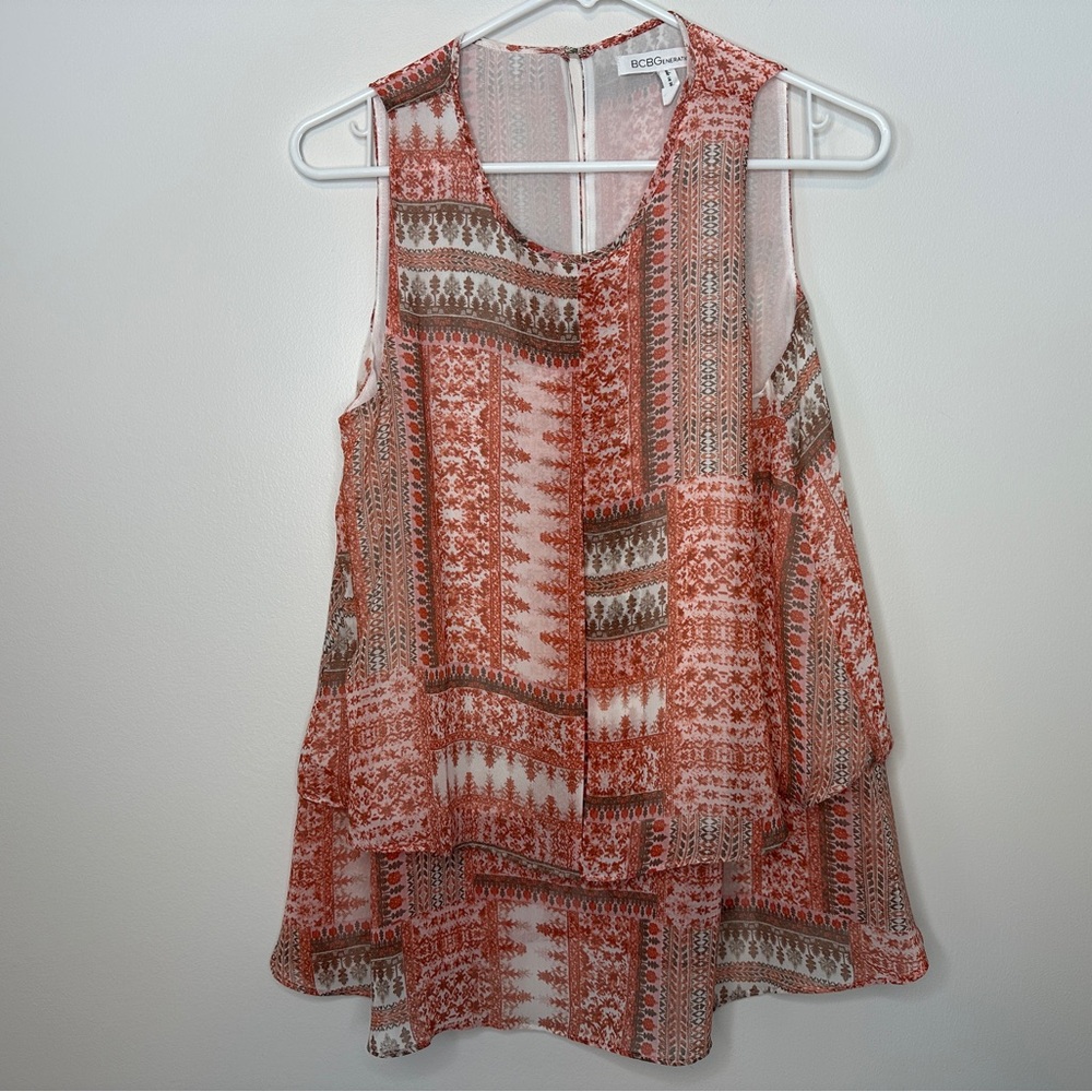 Bcbgeneration Orange Patterned Sleeveless Blouse … - image 3